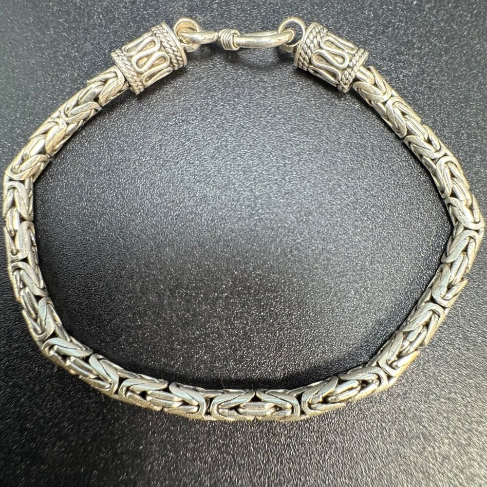 VTG Sterling Silver 925 Byzantine Link Woven Design Bracelet Hook Clasp Size 7"